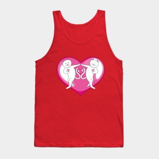 White Cat Love Couple Tank Top